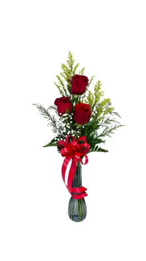 3 Roses w Filler in Vase