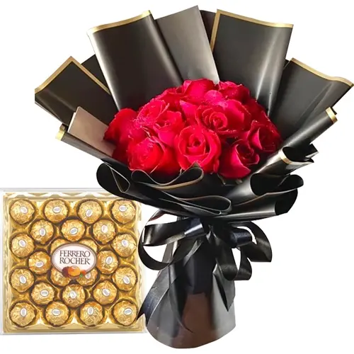 Love, Exquisitely Wrapped (12 roses and chocolate combo)