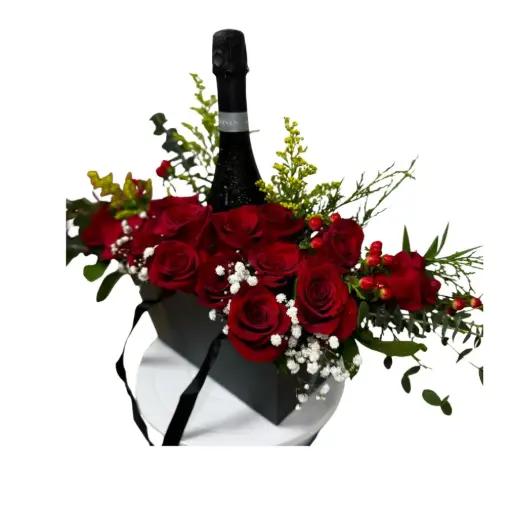 Sweet Celebration (additional cost for wine of choice)  (12 roses)